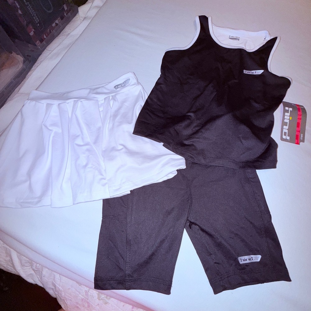 Hind 3pc Activewear Set Girls 6X Black‎ White NEW Tank Shorts Skort Pockets